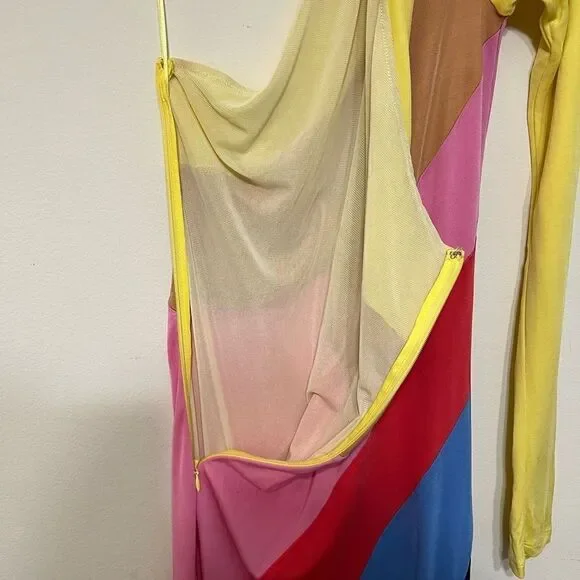 Staud Serena One Shoulder Multi Color Long Dress Medium - Picture 6 of 11